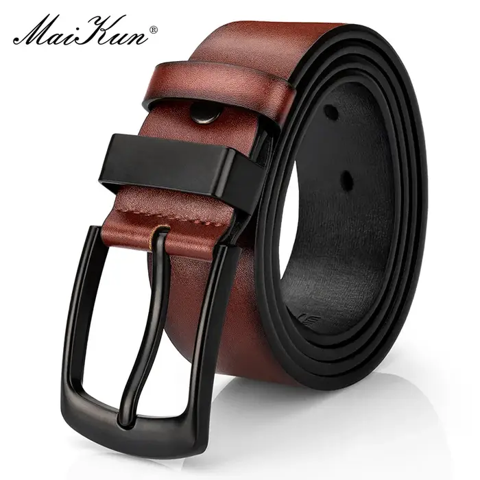 Maikun Ceinture décontractée vintage pour homme avec boucle ardillon noire pour étudiant - Large ceinture en cuir polyvalente