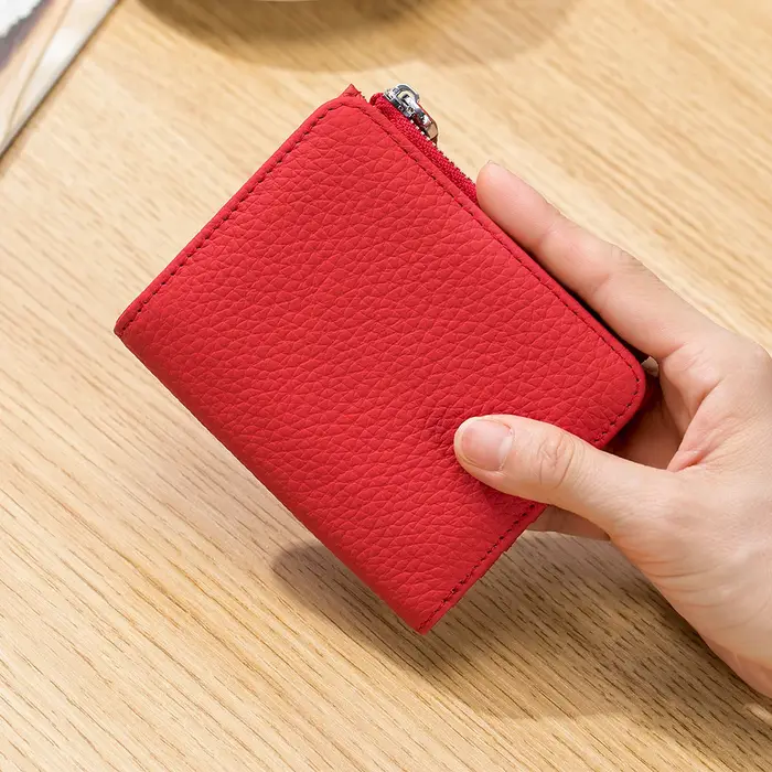 Portefeuille court en cuir véritable pour hommes et femmes
