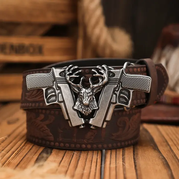 Une ceinture en PU à boucle de style occidental adaptée aux hommes et aux femmes