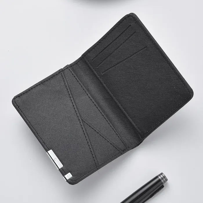 Petit portefeuille mince de style business en simili cuir noir – Plusieurs emplacements pour cartes