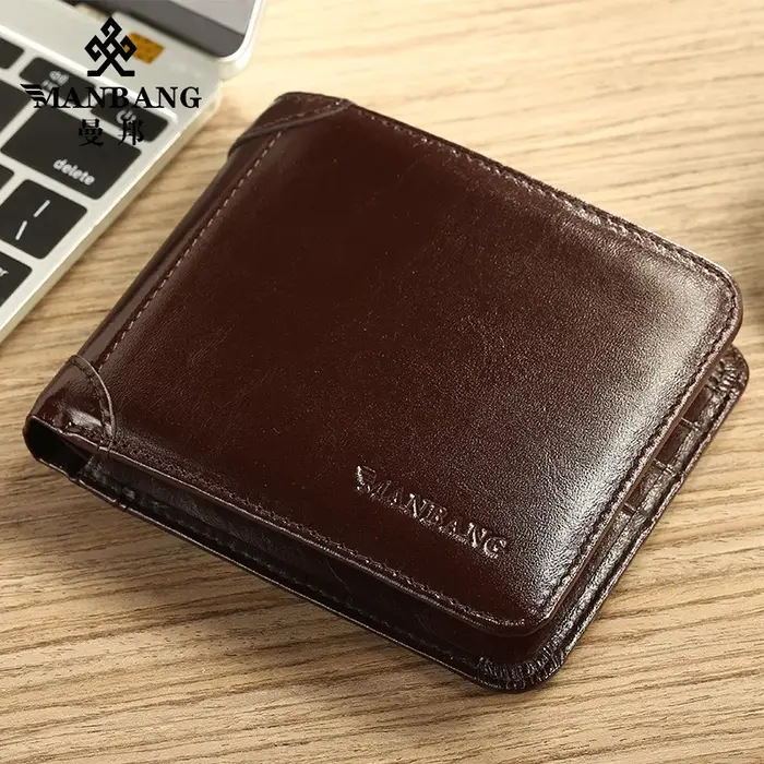 Portefeuille Homme Tri-Fold Cuir Véritable Italien MANBANG – Blocage RFID