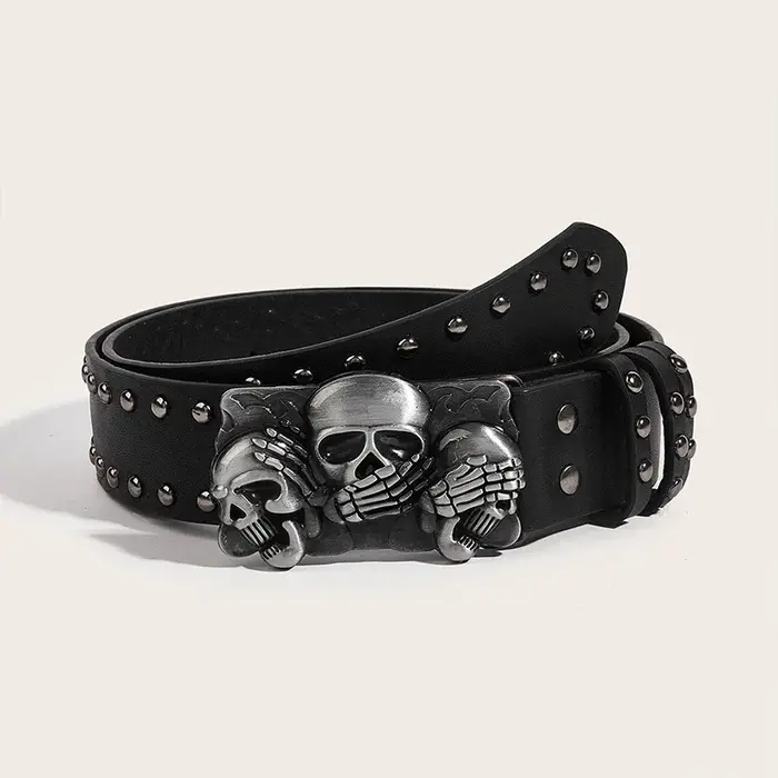 Halloween squelette main ceinture crâne décontracté gothique hommes ceinture Vintage Snap boucle per