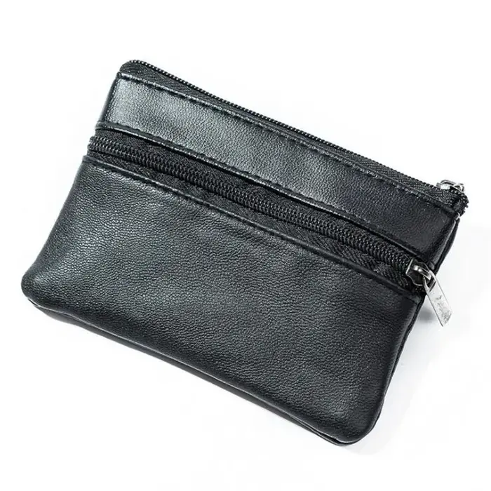 Porte-monnaie homme femme cuir noir fermeture éclair unique multi-fonction téléphone portable