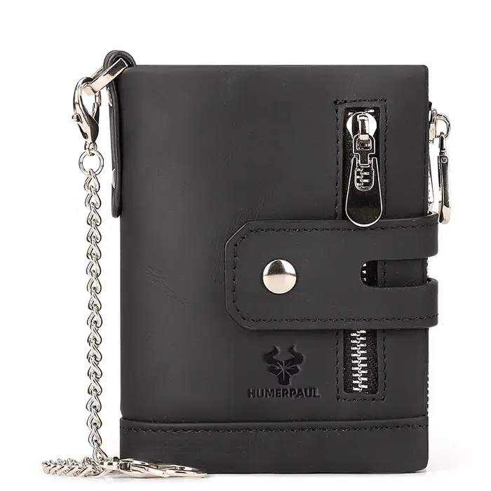 HUMERPAUL hommes portefeuille à deux volets avec 2 compacts de facture peau de vache RFID mâle porte-carte d'argent sac à main court Double fermeture éclair poches pour pièces de monnaie