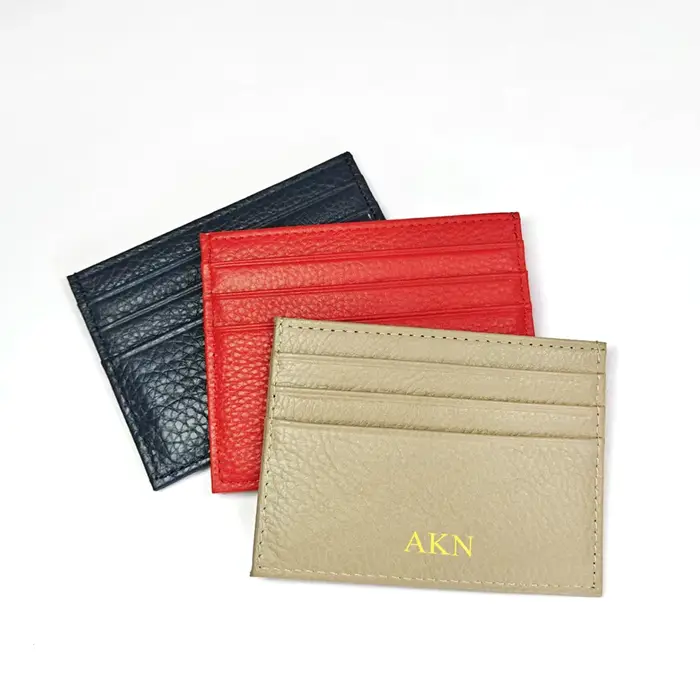 Portefeuille de cartes en cuir véritable avec lettres personnalisées
