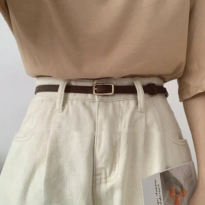 Ceinture rétro française en cuir PU pour femmes, ceintures unisexes à boucle, ceintures de luxe pour