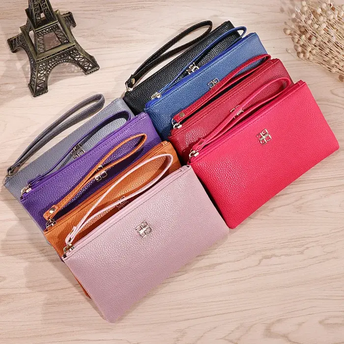 Femmes Long portefeuille décontracté Litchi Grain PU cuir dame fermeture éclair téléphone poche porte-carte de crédit femme sac à main monnaie sac d'argent pochette