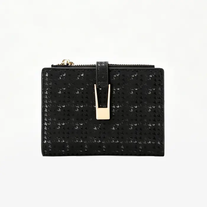 Portefeuille court pour femme en cuir PU, motif foncé, texture raffinée, poche à monnaie zippée, sac à main de créateur pour usage quotidien