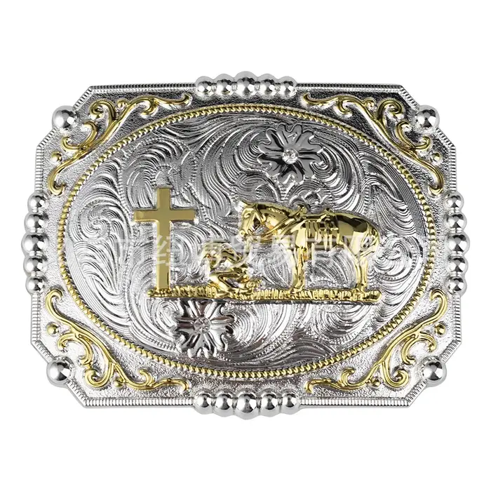 Grande boucle de ceinture dorée aigles et chevaux