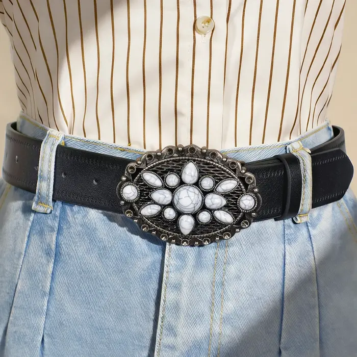 Ceinture à boucle en pierre howlite bohème