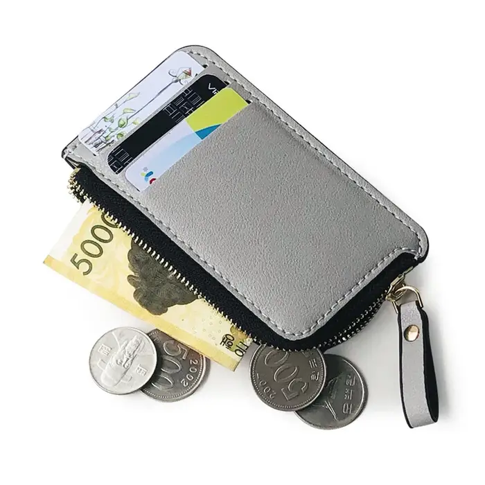 Portefeuille en cuir mince pour hommes – Petit porte-carte de crédit avec porte-monnaie à fermeture éclair