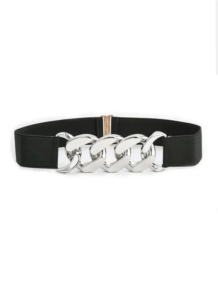 La ceinture élastique noire à chaîne élastique est amincissante et polyvalente. Il serre la taille e