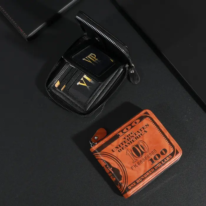 Portefeuille en cuir pour hommes à la mode avec un dollar américain – Espace et élégant avec porte-carte photo pour un usage quotidien