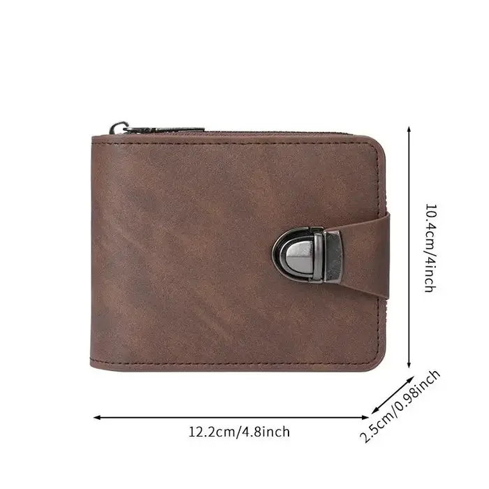 Portefeuille vintage en cuir PU pour homme avec boucle métallique sécurisée et plusieurs emplacements pour cartes, parfait pour un usage quotidien et les voyages d'affaires
