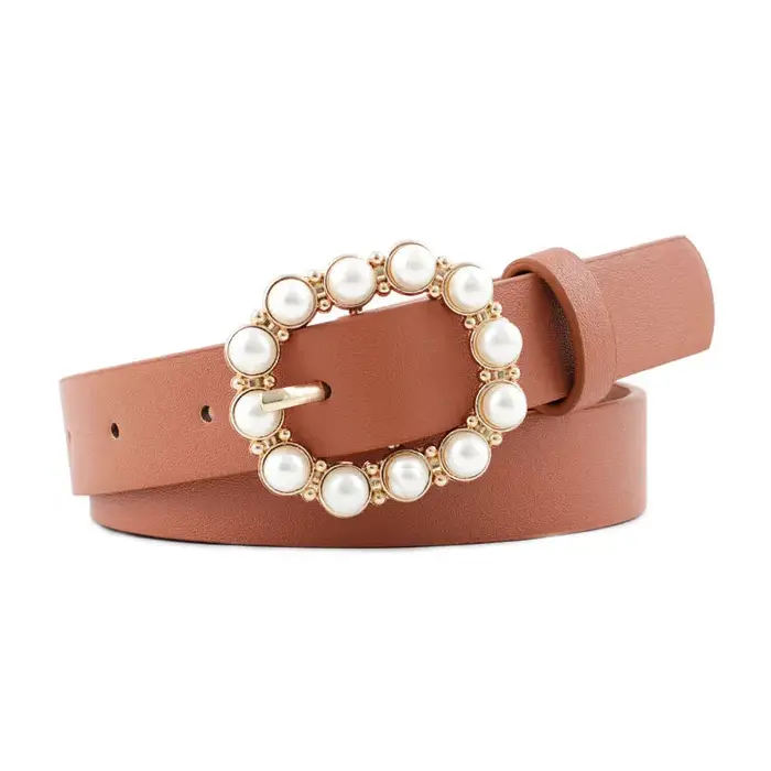Nouvelle ceinture en cuir élégante et minimaliste avec perles – Ceinture polyvalente – Ceintures à boucle décontractées haut de gamme et tendance pour femmes