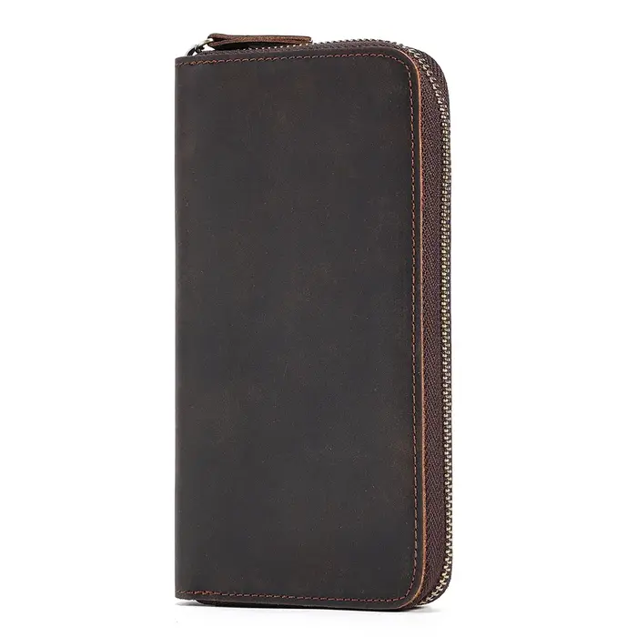 Portefeuille en cuir de cheval sauvage rétro pour hommes - Portefeuille long de style professionnel