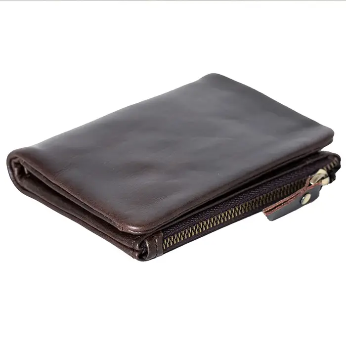 Portefeuille en Cuir Durable pour Homme, avec Fermeture Éclair Latérale, Poche à Monnaie, Rétro, Guile, Sacs d'Argent, Pochette Courte