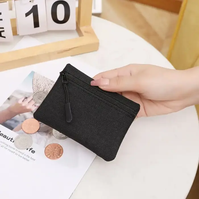 Mini porte-monnaie en toile solide unisexe, fermeture éclair, sac à clés, rangement pour enfants, po