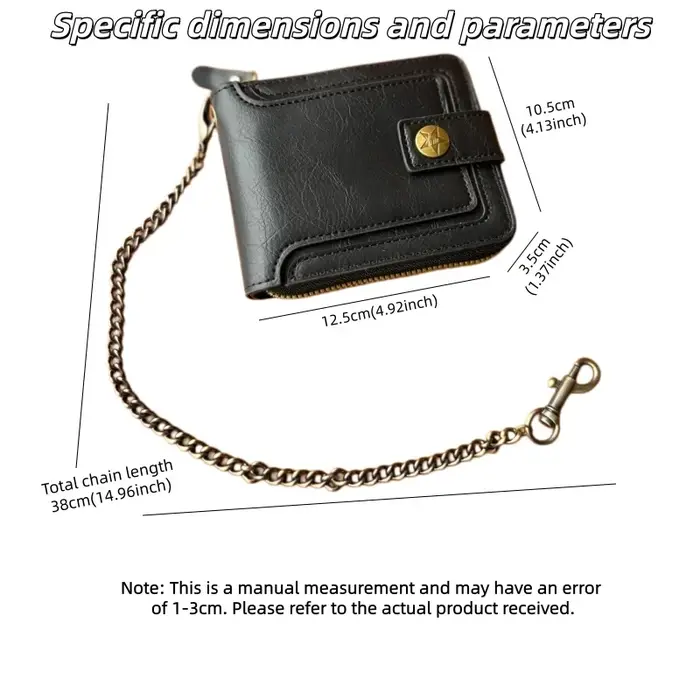 Portefeuille à deux volets en cuir PU pour homme avec chaîne