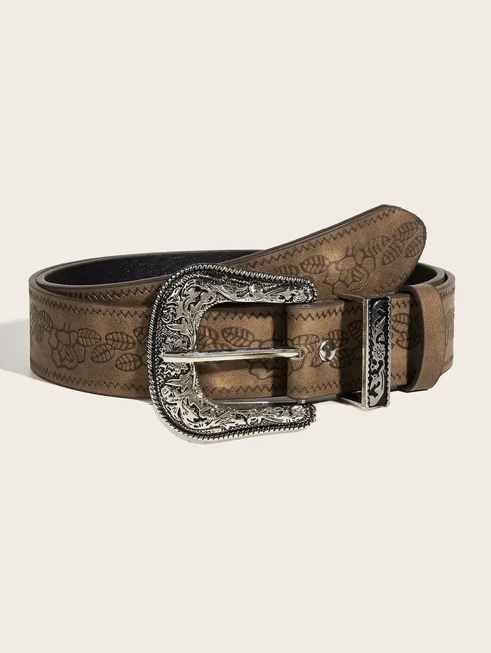 Ceinture marron rétro, adaptée aux hommes et aux femmes, avec un design de niche et une décoration d