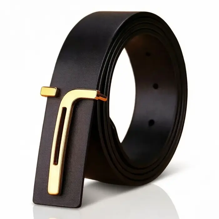 Ceinture minimaliste à la mode pour hommes, ceinture en cuir PU de haute qualité, boucle dorée, cein