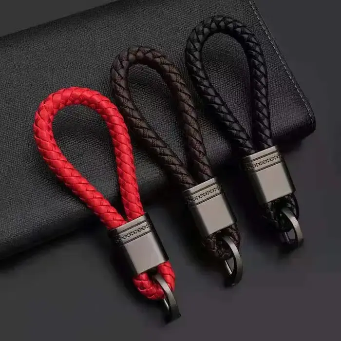 Porte-clés de voiture en cuir tissé à la main