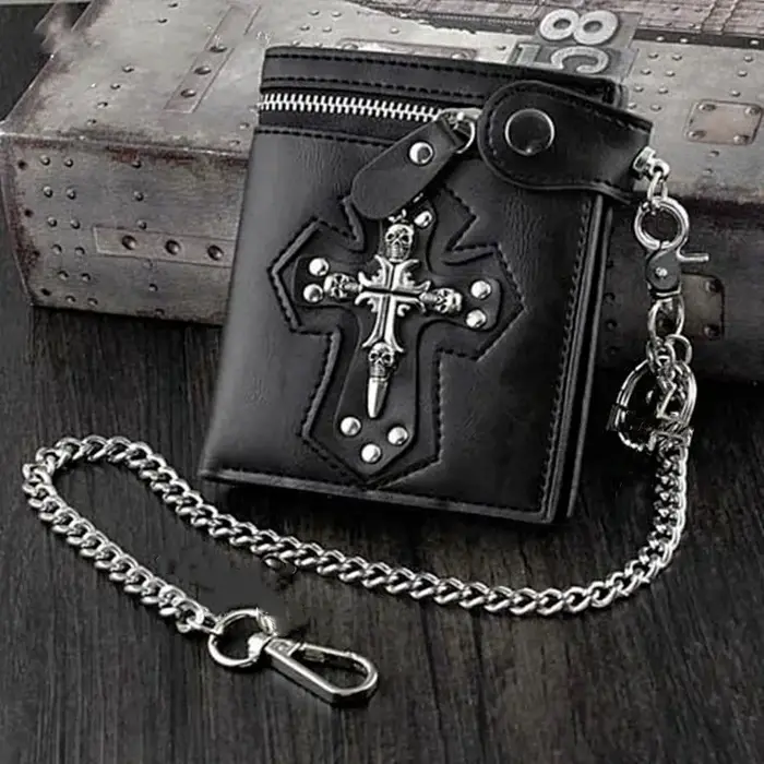 Portefeuille en cuir PU pour hommes pliable Rivet rétro Biker