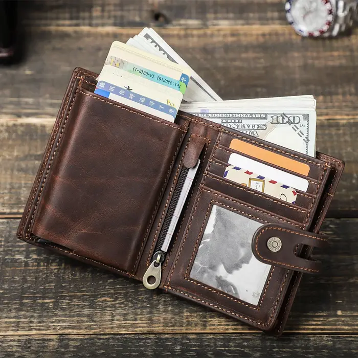 Marque de luxe Airtag portefeuille hommes en cuir RFID aluminium porte-carte fermeture éclair mince sacs à main Anti-perte ID carte de crédit portefeuilles pliants