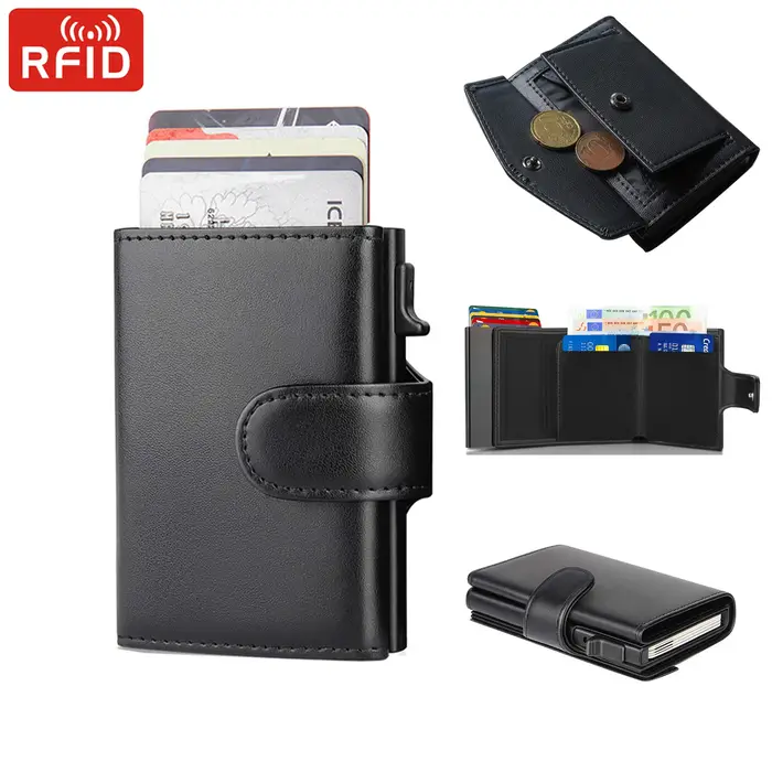 Portefeuille à trois volets en cuir microcarence Rfid pour hommes