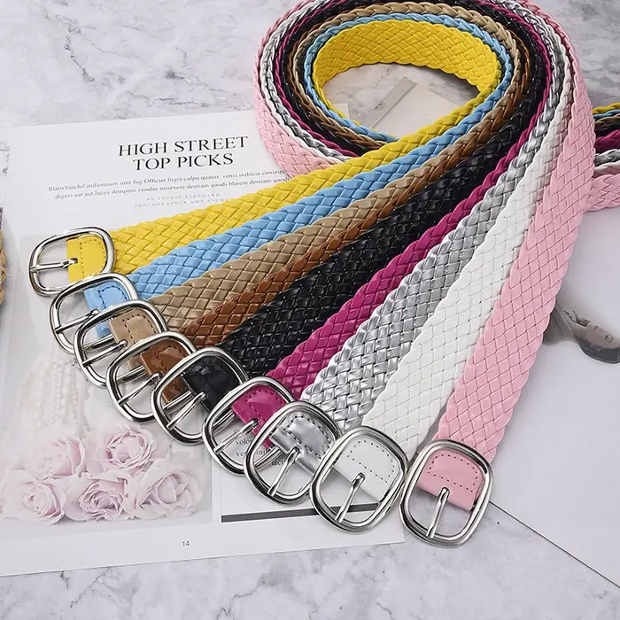 Ceintures tressées de couleurs vives pour femmes, ornement de taille pour dames, sans trous, assorties à tout