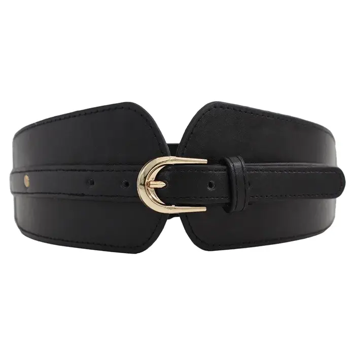 Ceinture large en PU pour femme, ceinture élastique avec boucle décorative pour un style rétro