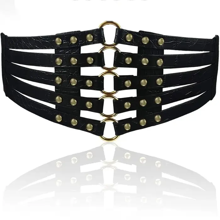 Ceinture Large Vintage à Rivets pour Femme, Cummerbund Rétro, Noir et Camel, Grande Taille, 75cm de 