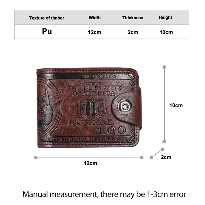Portefeuilles pour hommes avec loquet à motif de 100 dollars américains portefeuille en cuir