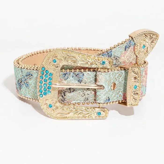 Ceinture imprimée brodée de style royal rétro pour femmes, ceinture décorative pour jupe en jean avec boucle sculptée, adaptée aux rassemblements décontractés, 1 pièce
