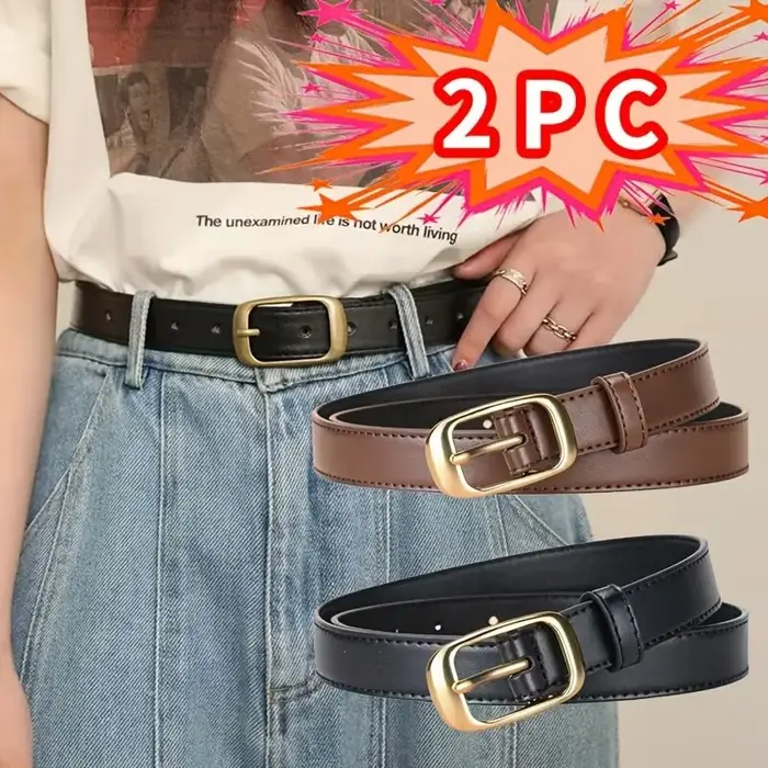 Lot de 2 ceintures réversibles en cuir PU pour femmes