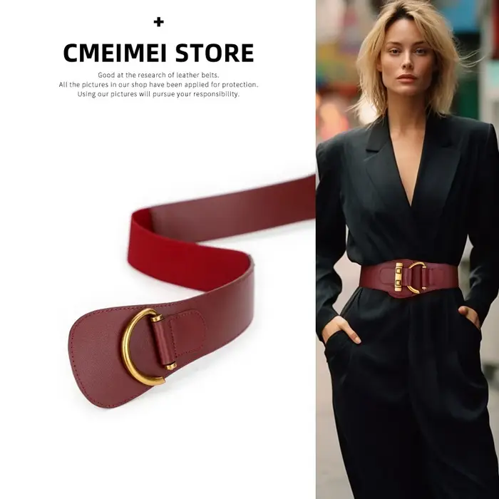 Ceinture large élastique en cuir véritable pour femmes