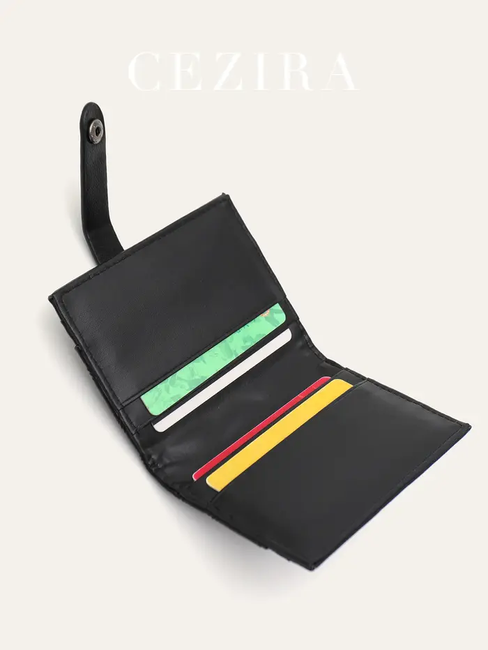 CEZIRA élégant porte-carte de crédit en cuir PU mode femme à deux volets court portefeuille multi-fentes pour cartes fonctionnel Portable sac à main