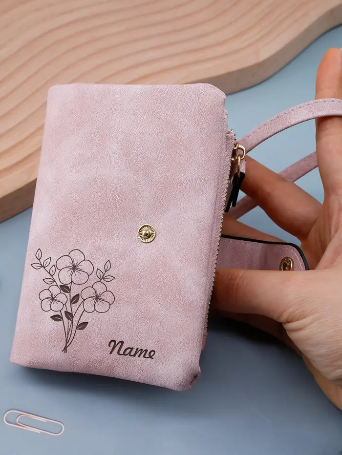 Portefeuille personnalisé avec fleur de naissance