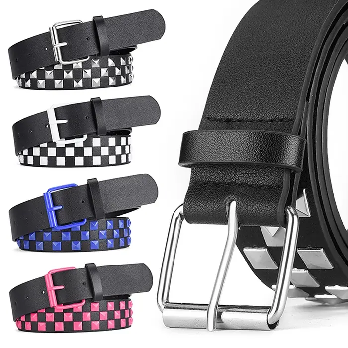 Ceinture en cuir PU à Rivets personnalisés pour hommes et femmes, 107CM, universelle, mode Hip-hop Punk, Style Ins, nouvelle collection
