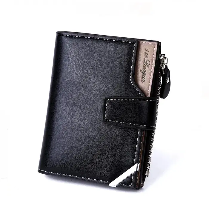 Aliwood-Portefeuille en cuir à moraillon court pour homme