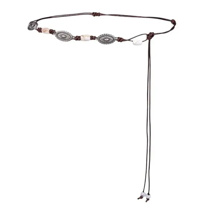 Ceinture rétro bohème en perles de bois