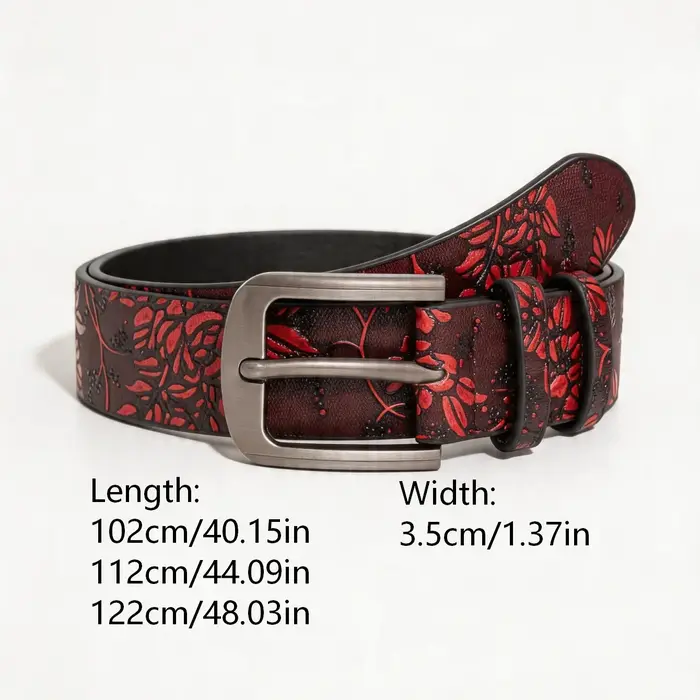 Ceinture vintage à fleurs gaufrées bordeaux pour femme