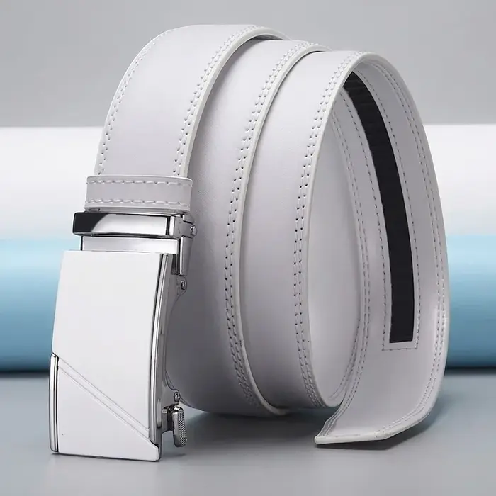 Ceinture classique blanche pour homme avec boucle automatique en alliage de zinc