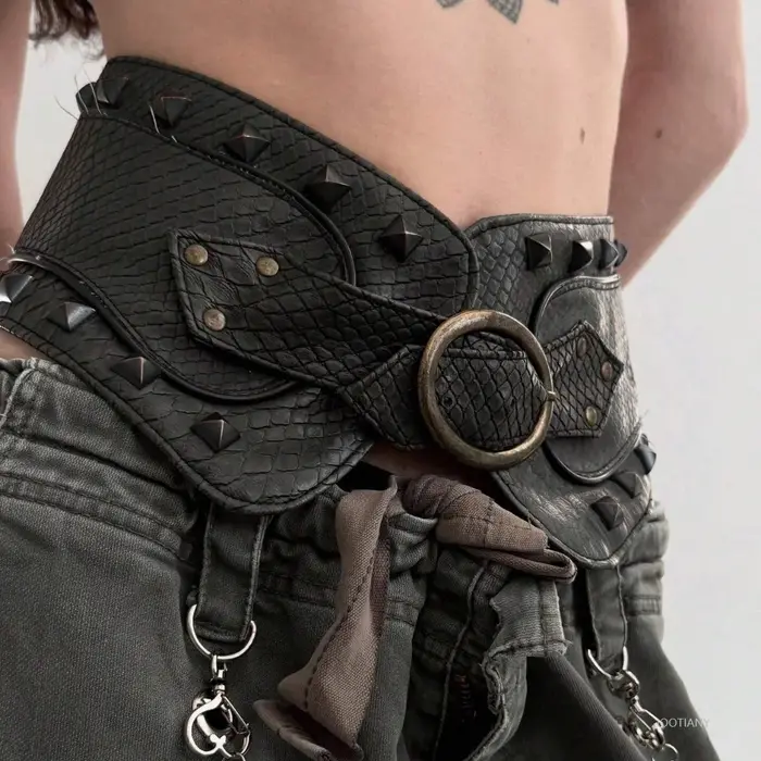 Nouvelle ceinture décorative punk en métal pour cosplay, ceinture large rétro pour fashionistas, accessoire croisé à deux voies sombre, bustier