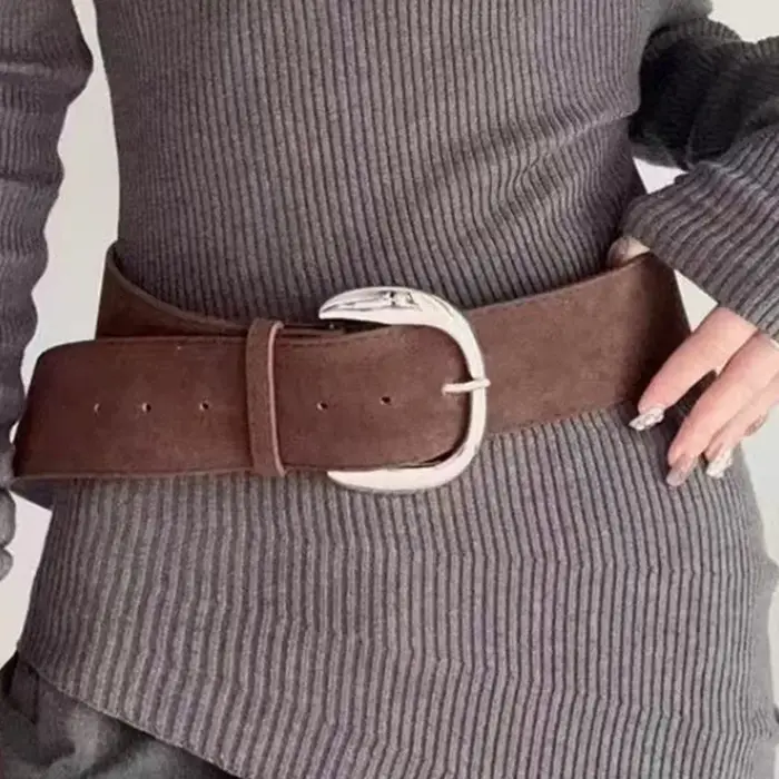 Ceinture large en daim pour femme, style minimaliste vintage américain 2026, ceinture de taille ajustable pour accessoires de mode