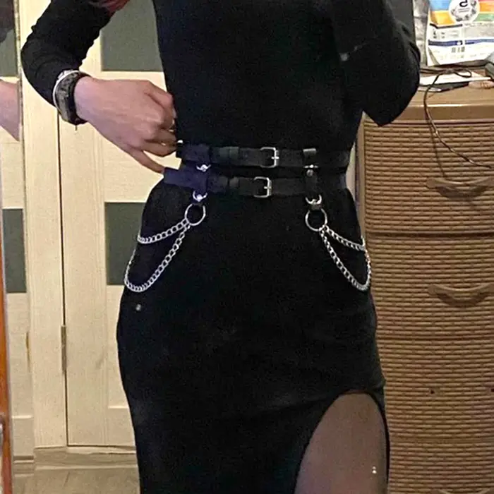 Ceinture Chaîne de Taille Gothique Tendance en Cuir Argenté pour Femme – Harnais Chaîne de Taille en Cuir Style Punk
