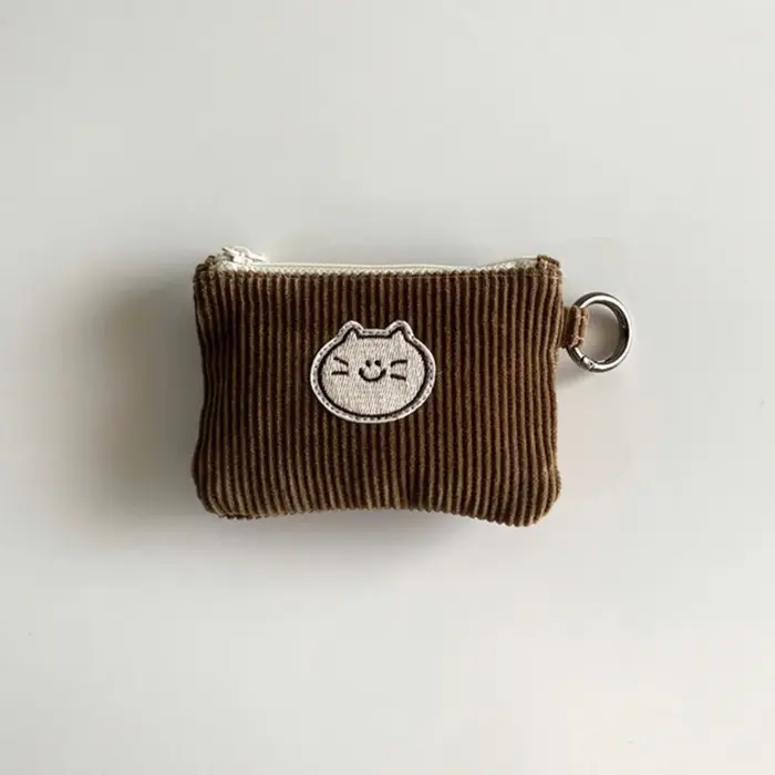 Porte-monnaie en velours côtelé doux, mignon, résistant à l'usure, Mini portefeuille zéro en velours côtelé, sac gaufré à fermeture éclair