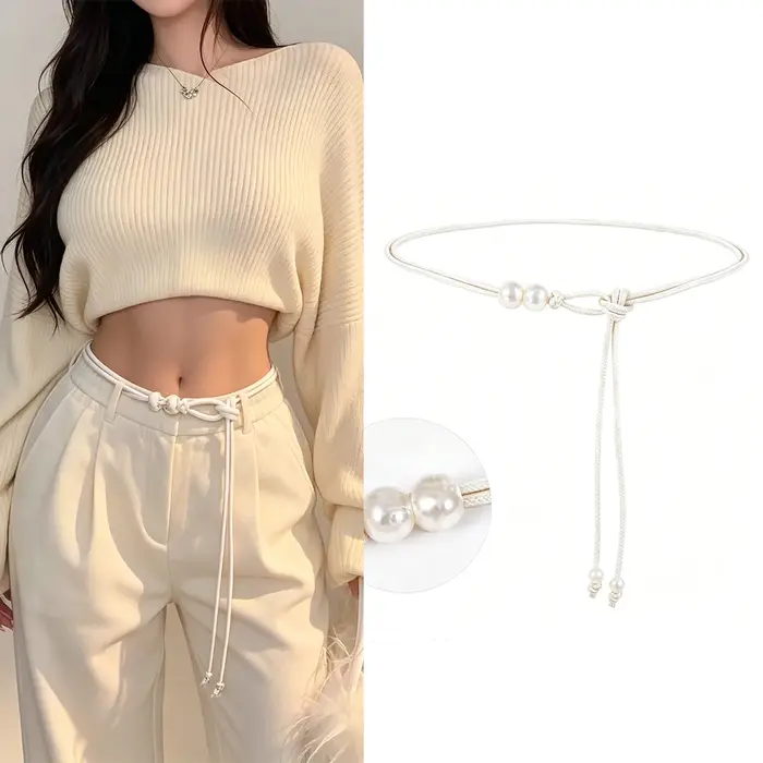 Ceinture ajustable marron pour femme avec perles, ceinture amincissante pour robes, chemises, vestes – Rehausseur de style jour et nuit