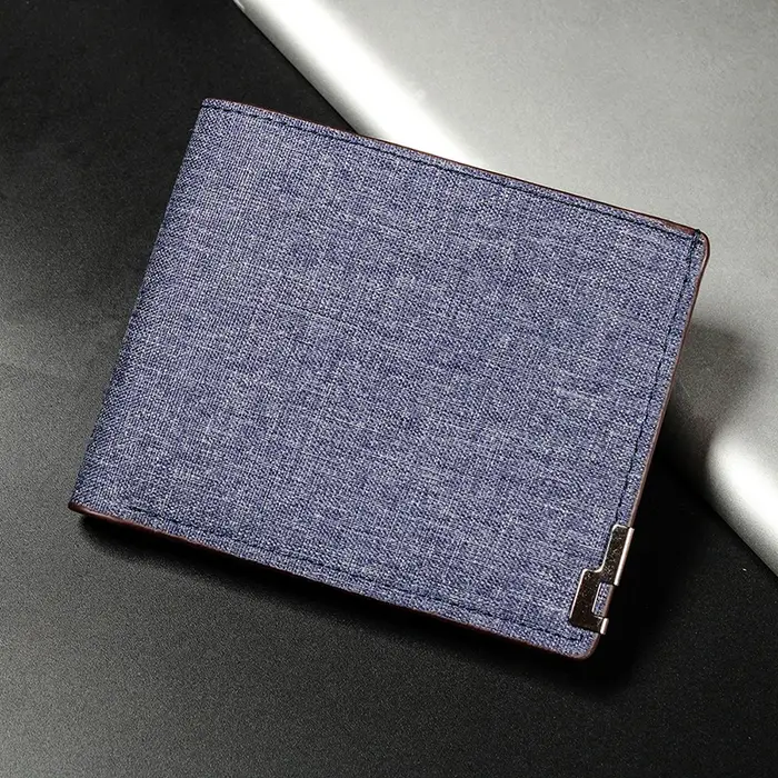Portefeuille en denim pliable pour hommes et femmes, porte-monnaie en cuir de vachette, porte-cartes