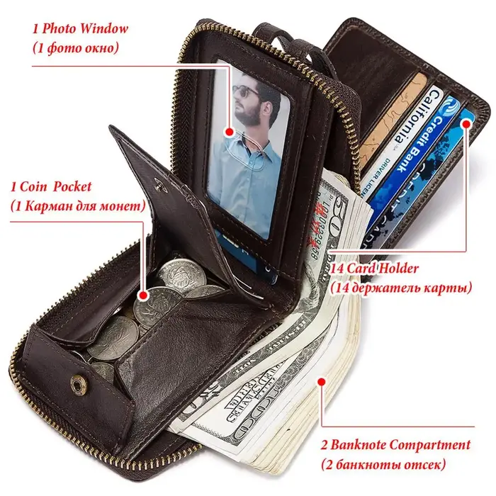 Portefeuille en cuir véritable pour homme